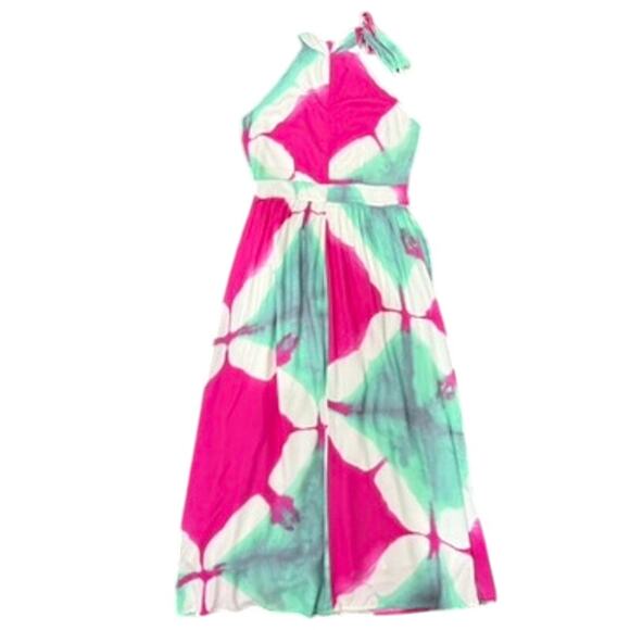 Busayo x RTR Tie Dye Halter Dress in Green/Pink, Size US 8 - Picture 10 of 11